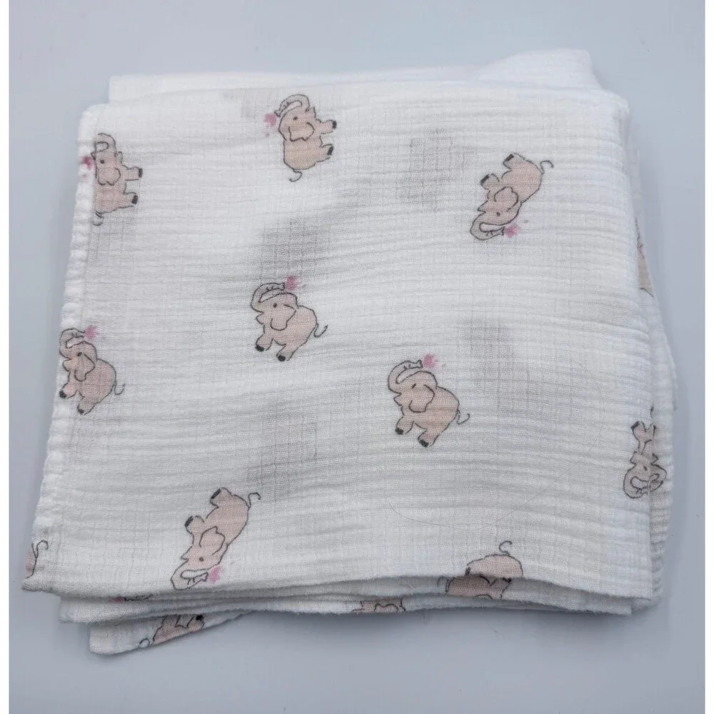 Aden + Anais Muslin Swaddle Blankets Set of 2 - 1 Pink Pig Print & 1 White